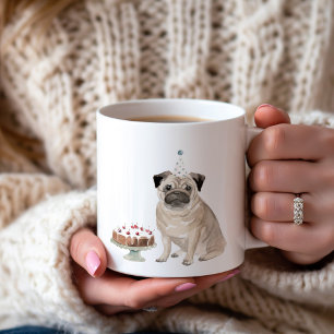 Gepersonaliseerde Pug Verjaardag Cake Coffee Mok