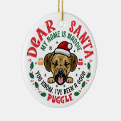 Gepersonaliseerde Puggle Dog Kerstboom Rond Wit Keramisch Ornament (Rechts)