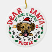 Gepersonaliseerde Puggle Dog Kerstboom Rond Wit Keramisch Ornament (Voorkant)