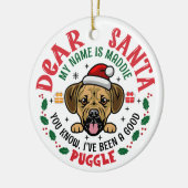 Gepersonaliseerde Puggle Dog Kerstboom Rond Wit Keramisch Ornament (Links)