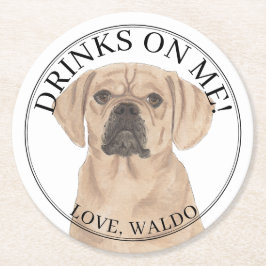 Gepersonaliseerde Puggle Dog Wedding Ronde Kartonnen Onderzetter
