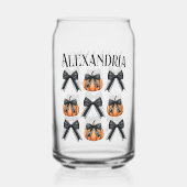 Gepersonaliseerde Pumpkin Bow Halloween Party Favo Blikvorm Glas (Voorkant)