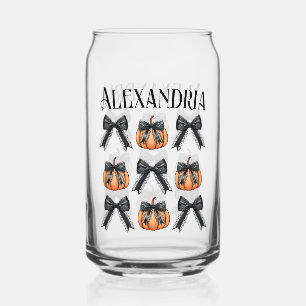 Gepersonaliseerde Pumpkin Bow Halloween Party Favo Blikvorm Glas