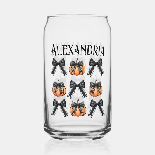 Gepersonaliseerde Pumpkin Bow Halloween Party Favo Blikvorm Glas (Achterkant)