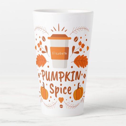 Gepersonaliseerde Pumpkin Spice koffie, herfstblad Latte Mok (Voorkant)