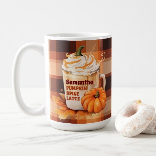Gepersonaliseerde Pumpkin Spice Latte Koffiemok (Met donut)