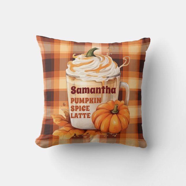 Gepersonaliseerde Pumpkin Spice Latte Kussen (Voorkant)
