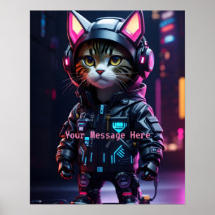 Gepersonaliseerde Punk Cyber Space Pilot Oortelefo Poster