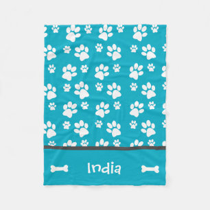 Gepersonaliseerde Puppy Dog Paw Print Deken Blauwg