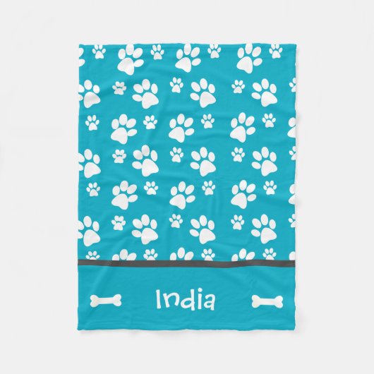 Gepersonaliseerde Puppy Dog Paw Print Deken Blauwg (Voorkant)