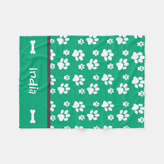 Gepersonaliseerde Puppy Dog Paw Print Deken Groen (Voorkant (Horizontaal))