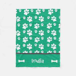 Gepersonaliseerde Puppy Dog Paw Print Deken Groen