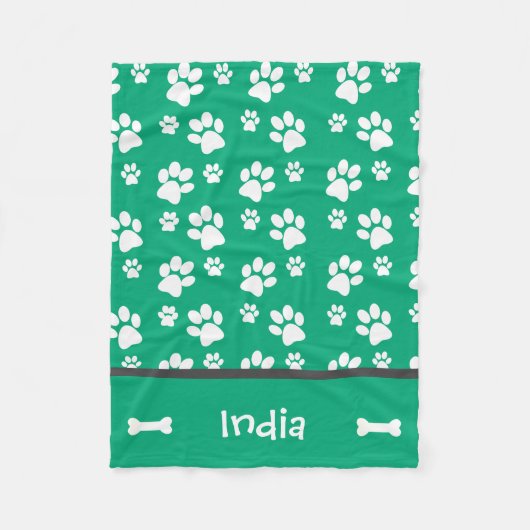 Gepersonaliseerde Puppy Dog Paw Print Deken Groen (Voorkant)