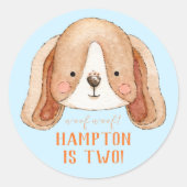 Gepersonaliseerde Puppy Dog Verjaardagsfeestje Sti Ronde Sticker (Voorkant)