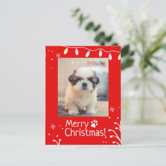 Gepersonaliseerde Puppy Kerst Groet Briefkaart (Staand voorkant)