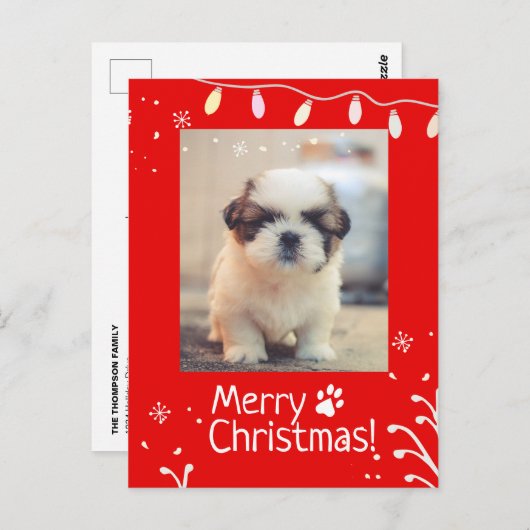 Gepersonaliseerde Puppy Kerst Groet Briefkaart (Voorkant / Achterkant)