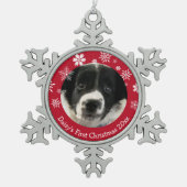 Gepersonaliseerde Puppy's Eerste Kerstmis Tin Sneeuwvlok Ornament (Voorkant)