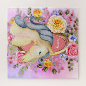 Gepersonaliseerde Puzzle Unicorn Rozen Roze meisje Legpuzzel (Horizontaal)