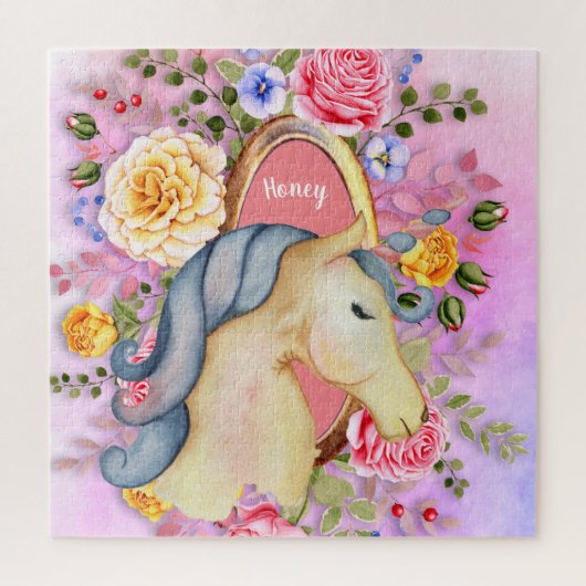 Gepersonaliseerde Puzzle Unicorn Rozen Roze meisje Legpuzzel (Verticaal)