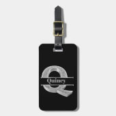 Gepersonaliseerde Q Initiaal Silver Monogram Jouw  Bagagelabel (Voorkant verticaal)