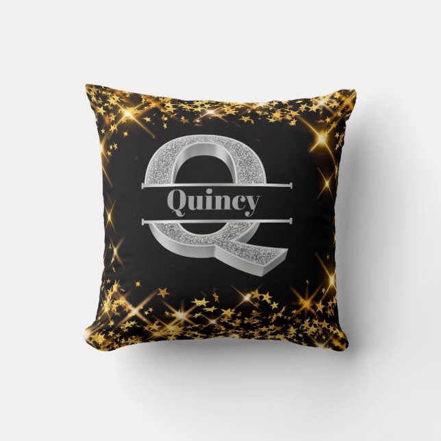 Gepersonaliseerde Q Initiaal Silver Monogram Jouw  Kussen (Voorkant)