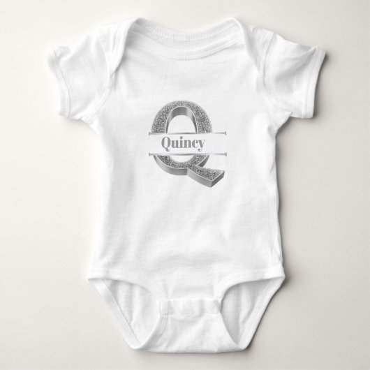 Gepersonaliseerde Q Initiaal Silver Monogram Jouw  Romper (Voorkant)