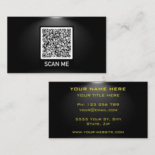 Gepersonaliseerde QR-code Black Business Card Temp Visitekaartje (Voorkant / Achterkant)