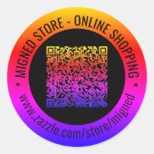 Gepersonaliseerde QR-code en aangepaste tekst Stic Ronde Sticker (Voorkant)