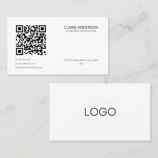 Gepersonaliseerde QR Code Moderne Witte Aangepaste Visitekaartje (Voorkant / Achterkant)