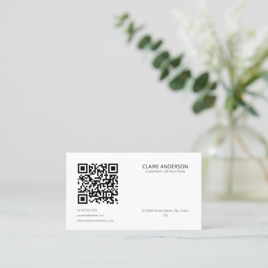 Gepersonaliseerde QR Code Moderne Witte Aangepaste Visitekaartje (Staand voorkant)