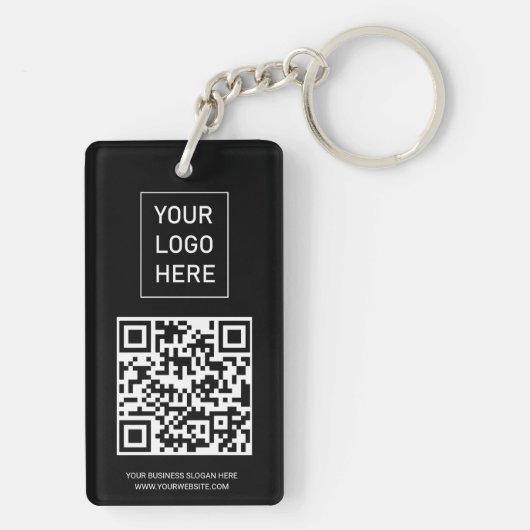 Gepersonaliseerde QR-code Visitekaartje Uw Logo Zw Sleutelhanger (achterkant)