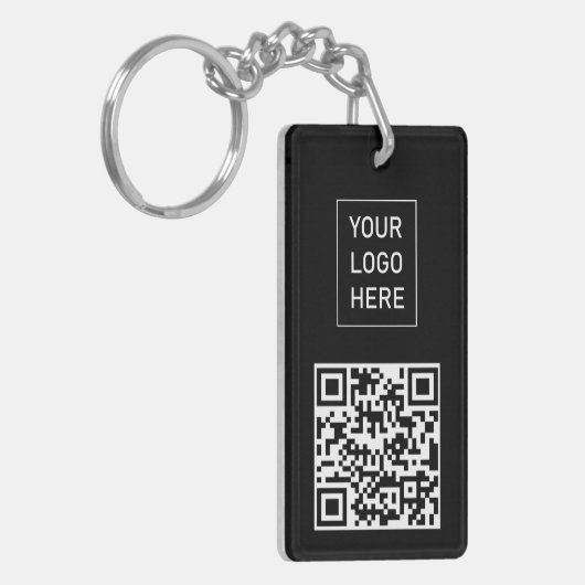 Gepersonaliseerde QR-code Visitekaartje Uw Logo Zw Sleutelhanger (Voorkant Links)