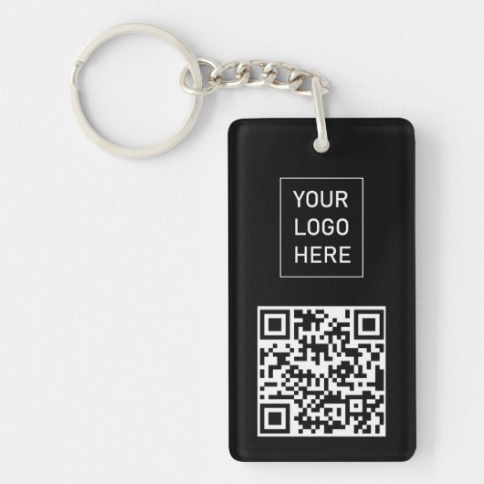 Gepersonaliseerde QR-code Visitekaartje Uw Logo Zw Sleutelhanger (Voorkant)