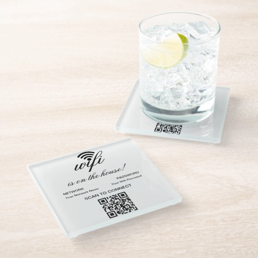 Gepersonaliseerde QR-code WiFi Internet Scan om ve Glazen Onderzetter (Schuin)