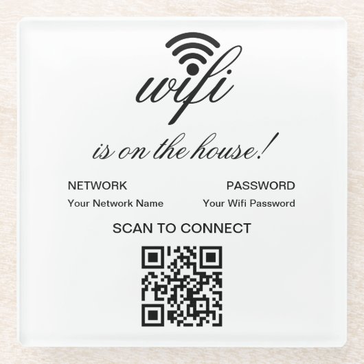 Gepersonaliseerde QR-code WiFi Internet Scan om ve Glazen Onderzetter (Voorkant)