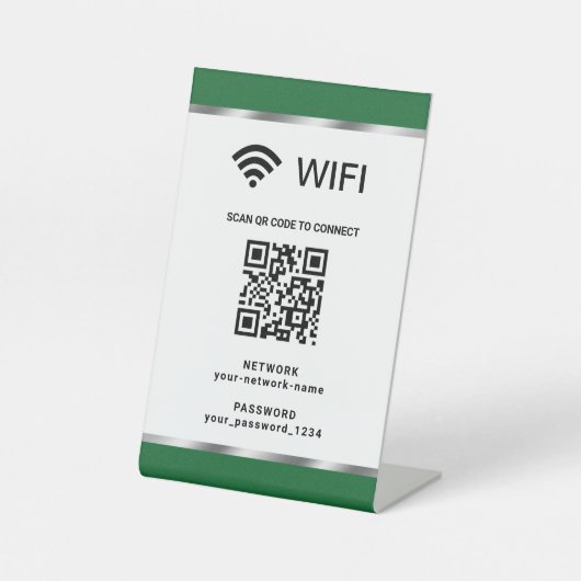 Gepersonaliseerde QR Code Wifi Netwerk en Wachtwoo Reclamebord Met Voetstuk (Voorkant)