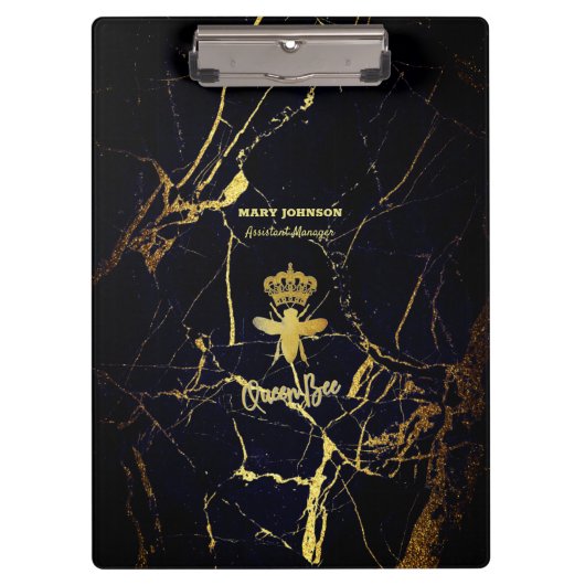 Gepersonaliseerde QUEEN BEE Gold Black Marble Klem Klembord (Voorkant)