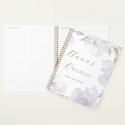 Gepersonaliseerde Quinceanera 15 jaar Paarse bloem Planner (Display)