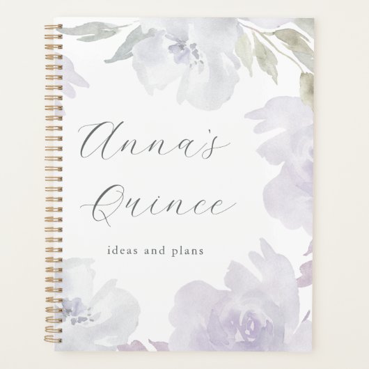 Gepersonaliseerde Quinceanera 15 jaar Paarse bloem Planner (Voorkant)