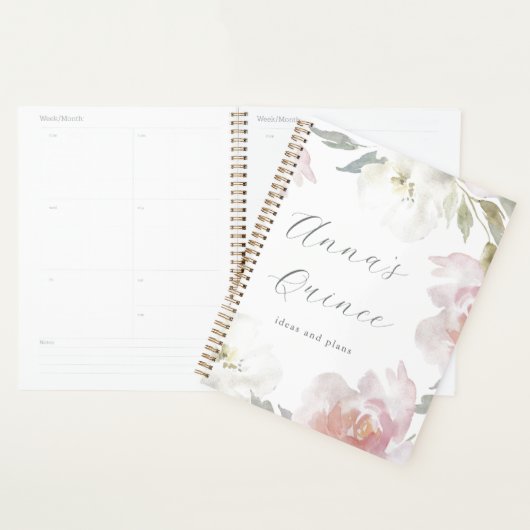 Gepersonaliseerde Quinceanera 15 jaar roze bloemen Planner (Display)