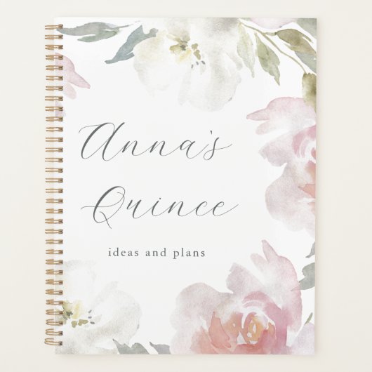 Gepersonaliseerde Quinceanera 15 jaar roze bloemen Planner (Voorkant)