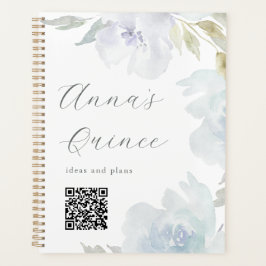 Gepersonaliseerde Quinceanera Blue Floral QR-code Planner