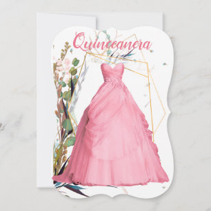 Gepersonaliseerde Quinceañera Elegante Roze Jurk Kaart