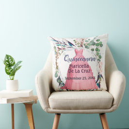 Gepersonaliseerde Quinceanera Gift Roze Jurk Kussen