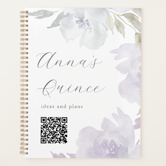 Gepersonaliseerde Quinceanera Paarse Bloemen QR Co Planner (Voorkant)