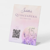 Gepersonaliseerde Quinceanera QR Code Cash App Reclamebord Met Voetstuk (Voorkant)