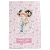 Gepersonaliseerde Quirky Bruid Bruidegom Gift Bag Medium Cadeauzakje (Achterkant)