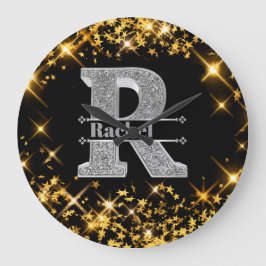 Gepersonaliseerde R Initiaal Silver Monogram Jouw  Grote Klok