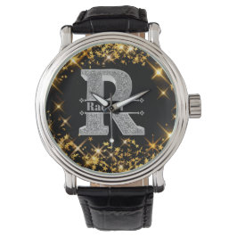 Gepersonaliseerde R Initiaal Silver Monogram Jouw  Horloge