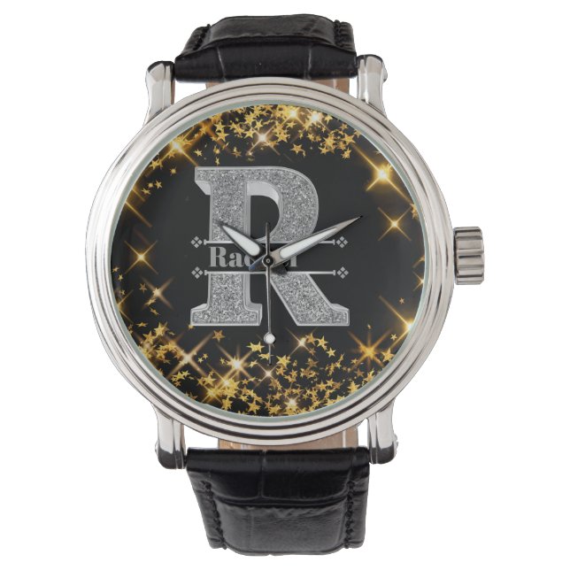 Gepersonaliseerde R Initiaal Silver Monogram Jouw  Horloge (Voorkant)